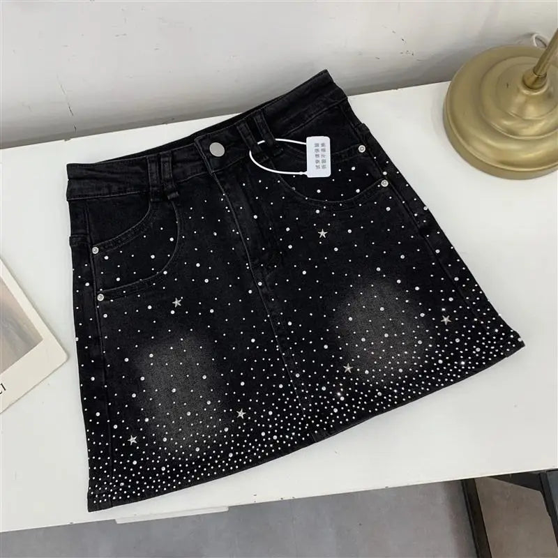Black Dazzling Denim Skirt