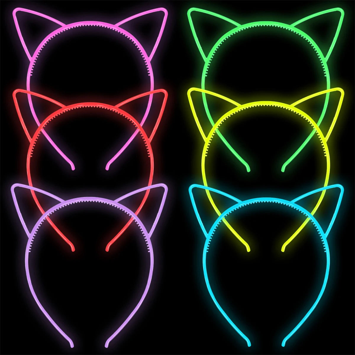 Glow-in-the-Dark Cat Ears Headband (6-Pack)