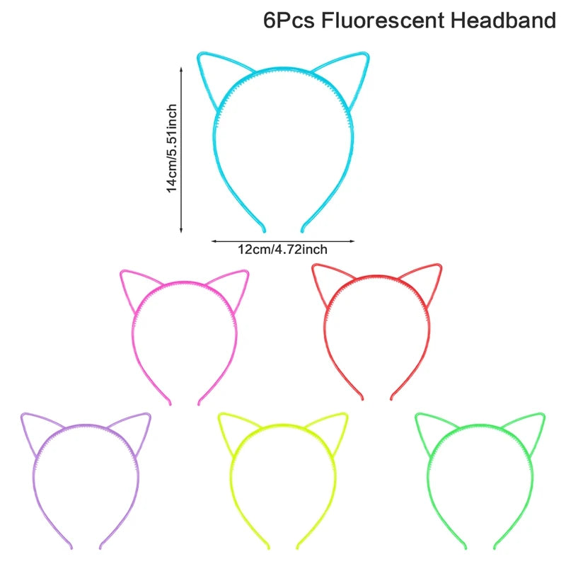 Glow-in-the-Dark Cat Ears Headband (6-Pack)