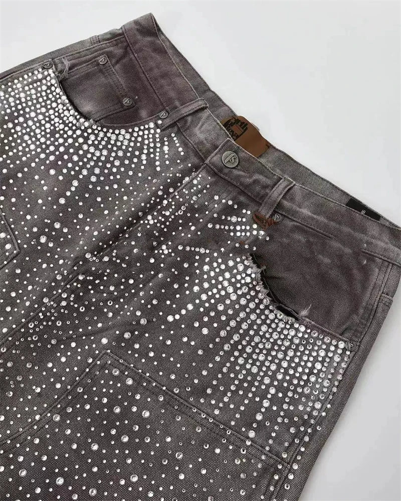 Gray Diamonds Denim Shorts